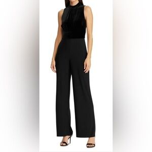 LAUREN RALPH LAUREN Sz 6 Slinky Jersey Knit Crew Neck Pockets Wide Leg Jumpsuit
